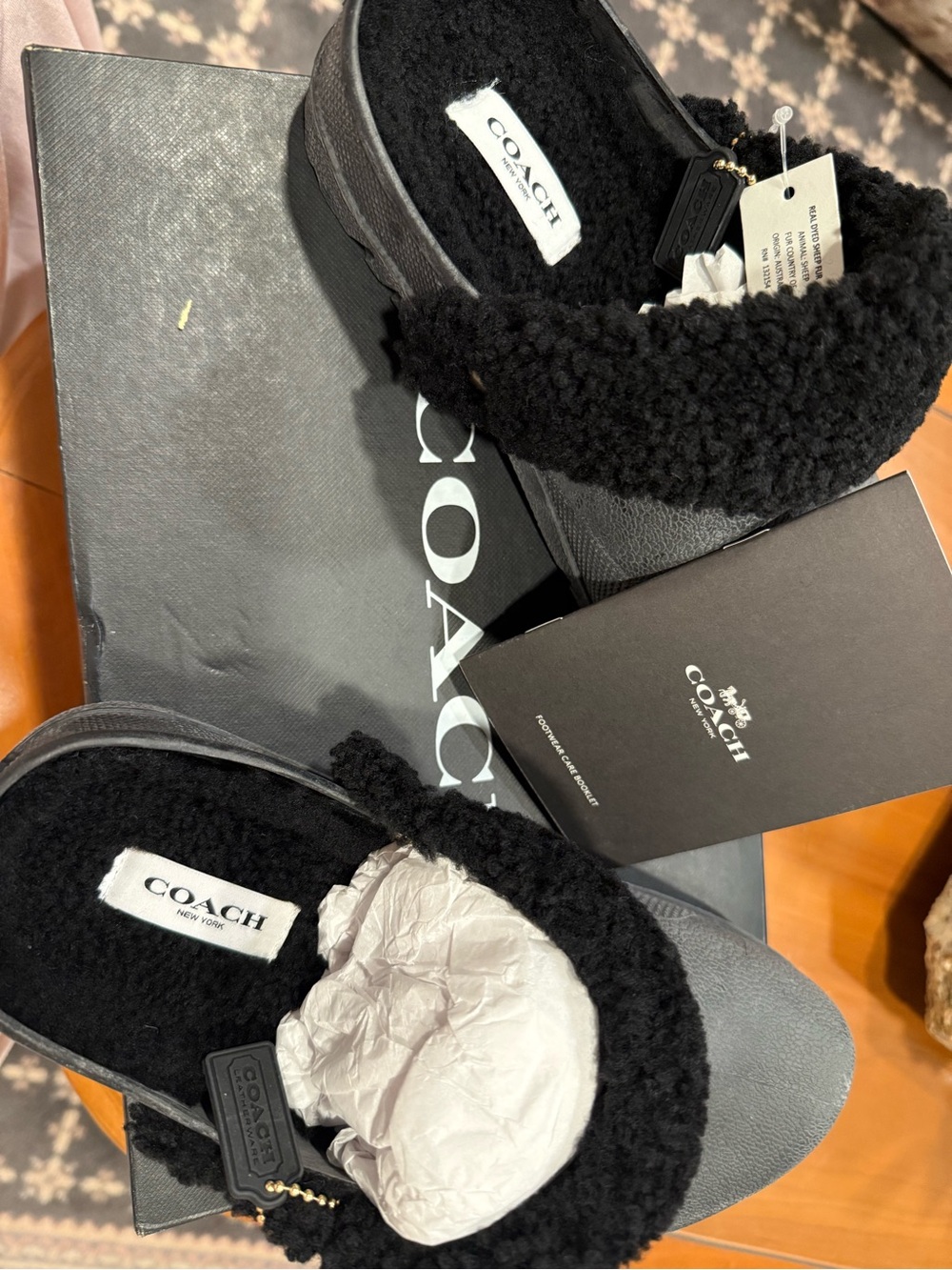 Coach Black Shearling Mule Clogs